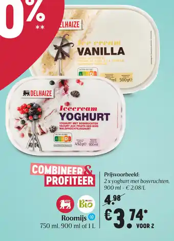 Delhaize 2 x yoghurt met bosvruchten, 900ml aanbieding