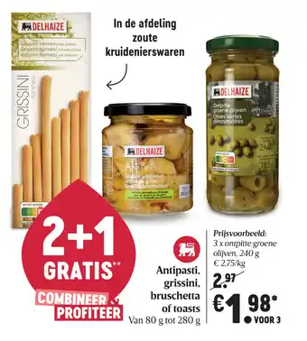 Delhaize Antipasti, grissini, bruschetta of toasts aanbieding