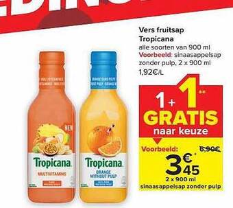 Carrefour Market Vers fruitsap tropicana aanbieding