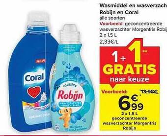 Wasmiddel en wasverzachter robijn en coral