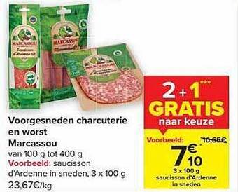 Carrefour Market Voorgesneden charcuterie en worst marcassou aanbieding
