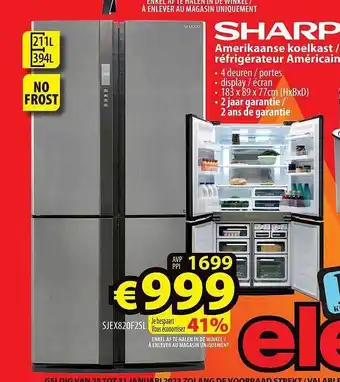 ElectroStock Sharp amerikaanse koelkast aanbieding