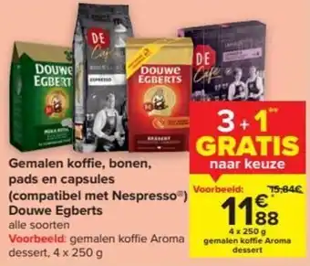 Carrefour Market Gemalen koffie, bonen, pads en capsules (compatibel met Nespresso) Douwe Egberts aanbieding