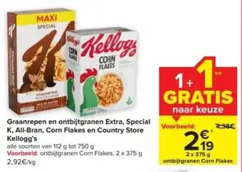 Carrefour Market Graanrepen en ontbijtgranen Extra, Special K, All-Bran, Corn Flakes en Country Store Kellogg's aanbieding
