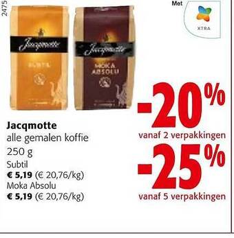 Colruyt Jacqmotte alle gemalen koffie 250 g aanbieding