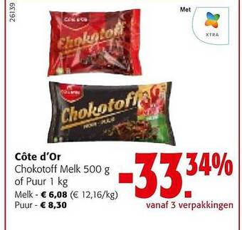 Colruyt Côte d'or chokotoff melk 500 g of puur 1 kg aanbieding