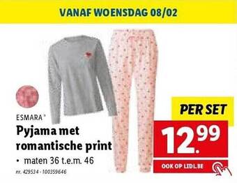 Lidl Esmara pyjama met romantische print aanbieding