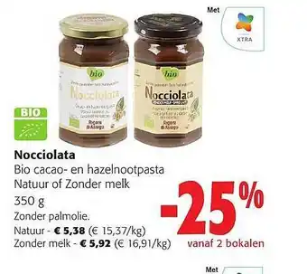 Nocciolata bio cacao- en hazelnootpasta natuur of zonder melk