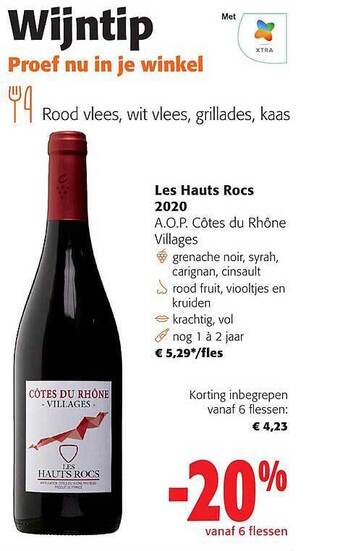 Colruyt Les hauts rocs 2020 a.o.p. côtes du rhône villages aanbieding