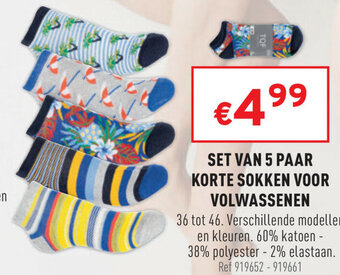 Trafic Set van 5 paar korte sokken voor volwassenen aanbieding