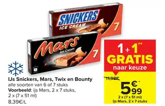 Carrefour Ijs snickers, mars, twix en bounty aanbieding