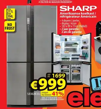 ElectroStock Sharp Amerikaanse koelkast/refrigerateur Americain aanbieding