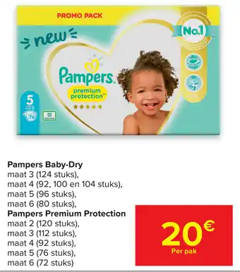Carrefour Pampers baby-dry en pampers premium protection aanbieding