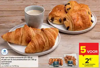 Pak van 5 botercroissants (5x55 g) of pak van chocoladekoeken (5x65g) voorverpak