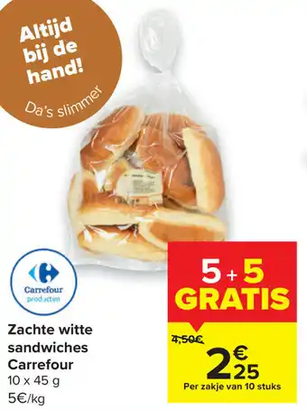 Carrefour Zachte witte sandwiches 10x45g aanbieding