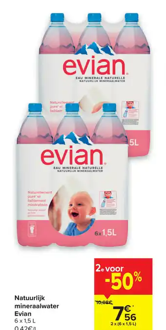 Carrefour Natuurlijk mineraalwater 2x(6x1,5 liter) aanbieding