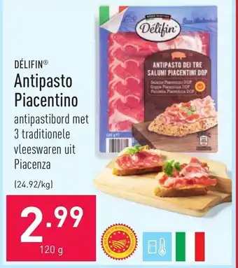 ALDI Delifin Antipasto Piacentino 120g aanbieding