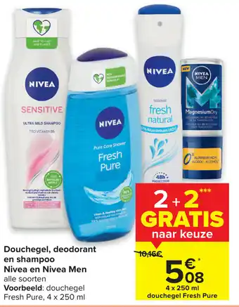 Carrefour Douchegel, deodorant en shampoo nivea en nivea men aanbieding