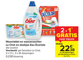 Carrefour Wasmiddel en wasverzachter le chat en doekjes eau ecarlate aanbieding