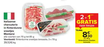 Carrefour Italiaanse charcuterie in flinterdunne sneetjes montorsi aanbieding