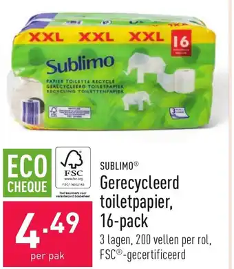 ALDI Sublimo Gerecycleerd toiletpapier 16-pack aanbieding