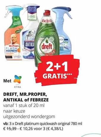 Spar Colruyt Dreft, mr. proper, antikal of febreze aanbieding