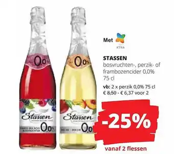 Spar Colruyt Stassen bosvruchten, perzik of frambozencider aanbieding