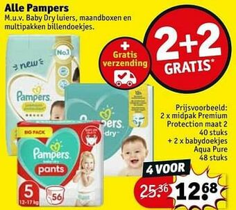 Kruidvat Midpak premium protection maat 2 + 2 x babydoekjes aqua pure aanbieding