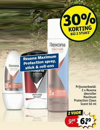 Kruidvat Rexona deoroller maximum protection clean scent aanbieding