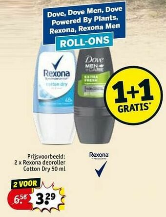 Kruidvat Rexona deoroller cotton dry aanbieding