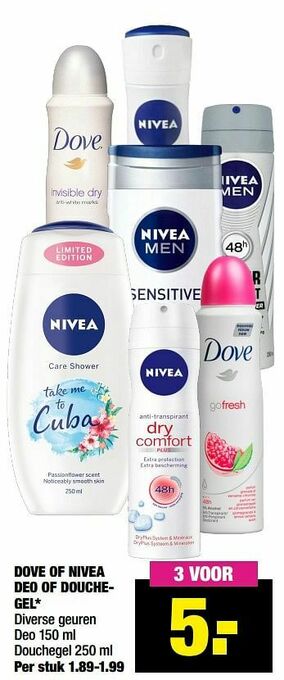 Big Bazar Dove of nivea deo of douchegel aanbieding