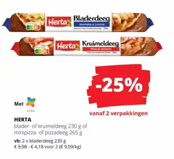 Spar Colruyt Herta Blader of Kruimeldeeg 230g of Minipizza of Pizzadeeg 265g aanbieding