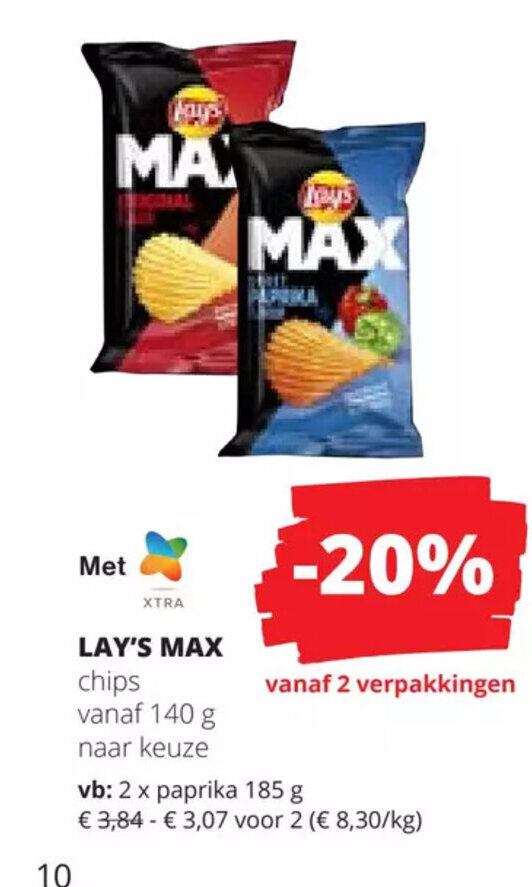 Lay's Max chips vanaf 2 x paprika 185g promotie bij Spar Colruyt