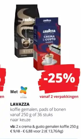 Spar Colruyt Lavazza 2 x crema & gusto gemalen koffie 250g aanbieding
