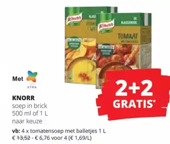 Spar Colruyt Knorr soep in brick 4 x tomatensoep met balletjes 1L aanbieding