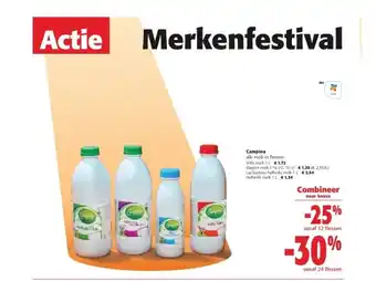 Colruyt Campina alle melk in flessen volle melk 1l aanbieding