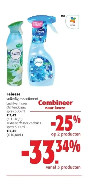 Colruyt Febreze volledig assortiment luchtverfrisser ochtenddauw spray 300 ml aanbieding