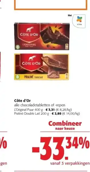 Colruyt Côte d'or alle chocoladetabletten of -repen loriginal puur 400 g aanbieding