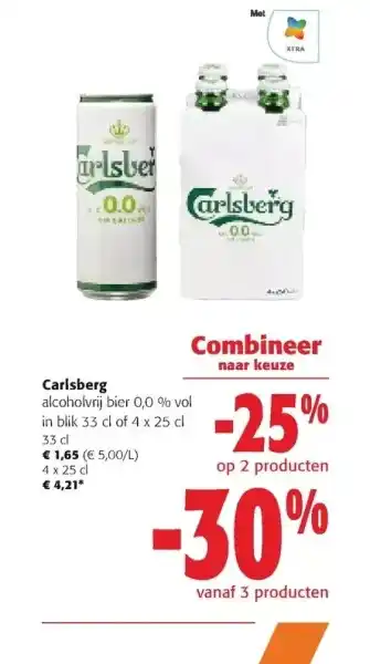 Colruyt Carisberg alcoholvrij bier 0,0 % vol in blik 33 cl of 4 x 25 cl 33 cl aanbieding