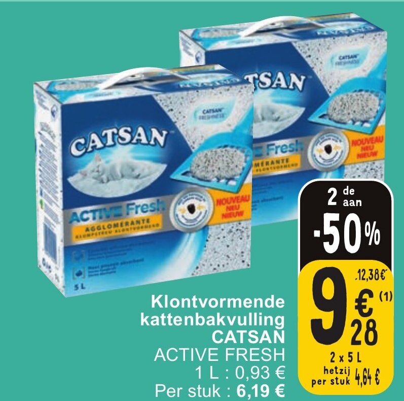Klontvormende kattenbakvulling catsan active fresh 2 x 5L promotie bij Cora