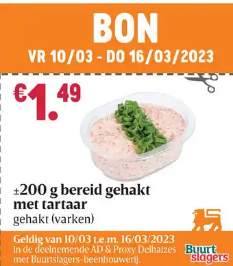 Buurtslagers Bon bereid gehakt met tartaar 200g aanbieding