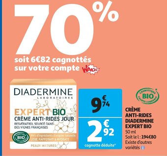 Auchan Creme anti-rides diadermine expert bio 50ml aanbieding