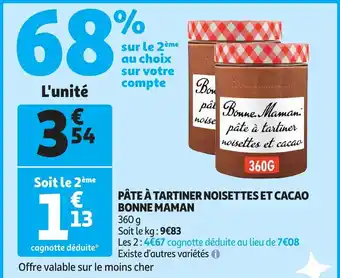 Auchan Pate a tartiner noisettes et cacao bonne maman 360g aanbieding