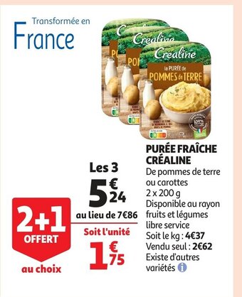 Puree fraiche crealine 2 x 200g 2+1 offert