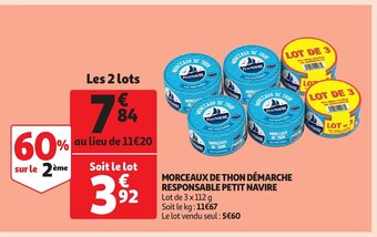Auchan Morceaux de thon demarche responsable petit navire 3x112g aanbieding