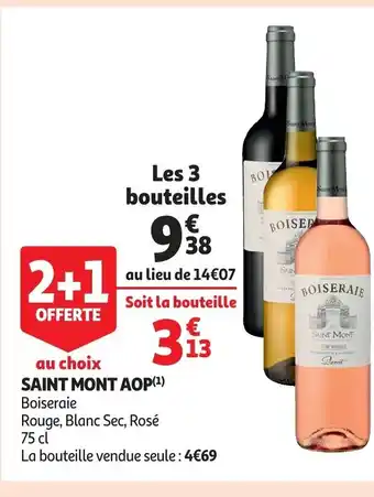 Auchan Saint mont aop boiseraie rouge, blanc sec, rose 75cl 2+1 offerte aanbieding