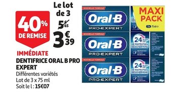 Auchan Dentifrice oral b pro expert 3 x 75ml aanbieding