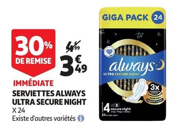 Serviettes always ultra secure night x24