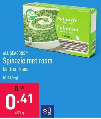 ALDI All Seasons Spinazie met room aanbieding