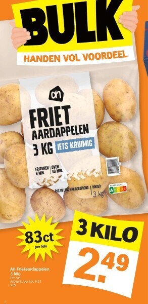 Albert Heijn Ah frietaardappelen 3 kilo aanbieding